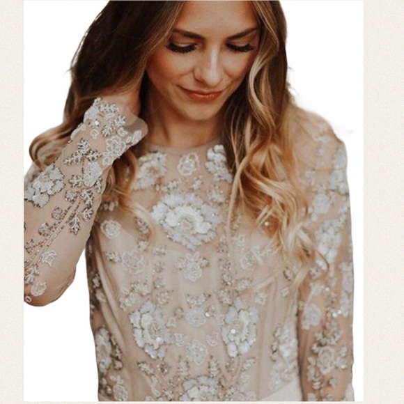 New BHLDN x Anthropologie Malia 8 | Med Pink Taupe Embellished Formal Midi Dress - Picture 4 of 11